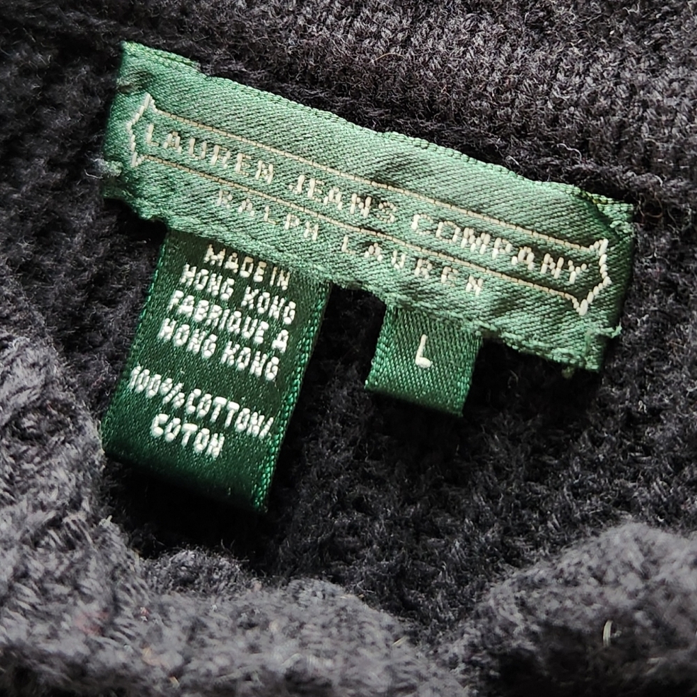 Lauren Jeans Co Knit Tunic Sweater Collared 3 Button Pocket Black Vintage Size L - Picture 6 of 8